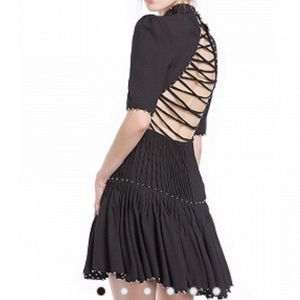 Black beaded detail lace up back min dress